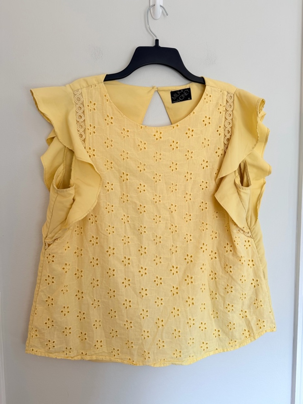 Milk and Honey Yellow Ruffle Eyelet Blouse - Womens size 2X